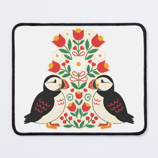 Item preview, Puffins with Tulips and Daisies Illustration – Scandinavian Folk Art by heidiannemorris © designed and sold by FOLK ART FUSION by heidiannemorris.