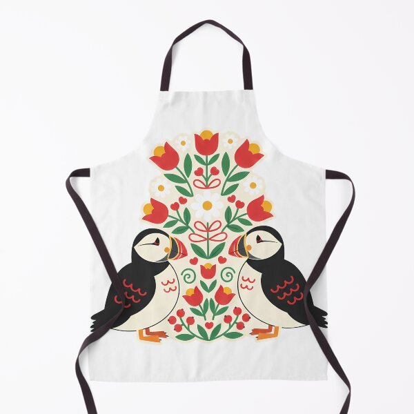 Item preview, Puffins with Tulips and Daisies Illustration – Scandinavian Folk Art by heidiannemorris © designed and sold by FOLK ART FUSION by heidiannemorris.