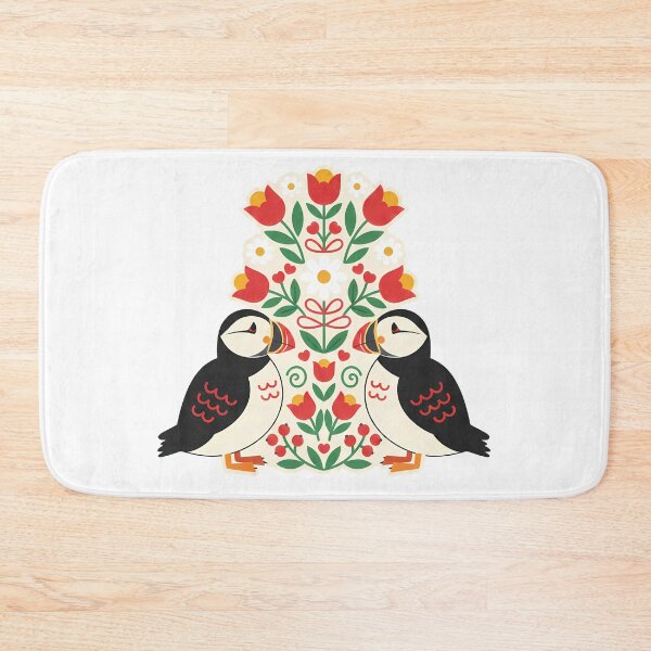 Item preview, Puffins with Tulips and Daisies Illustration – Scandinavian Folk Art by heidiannemorris © designed and sold by FOLK ART FUSION by heidiannemorris.
