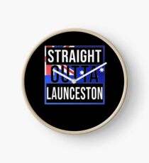 Straight Outta Launceston Retro Style - Gift For An Australian From Launceston in Tasmania , Design Has The Australia Flag Embedded Clock