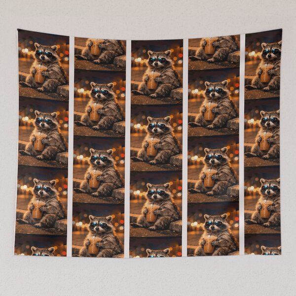 Item preview,  Funny Raccoon Meme Drinking Iced Coffee designed and sold by erozzz.