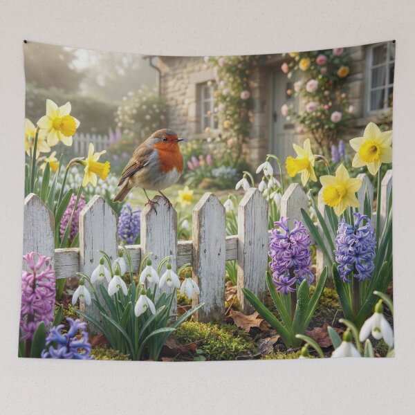 Item preview, Spring Robin Perched on a Garden Fence designed and sold by Maria Dryfhout.