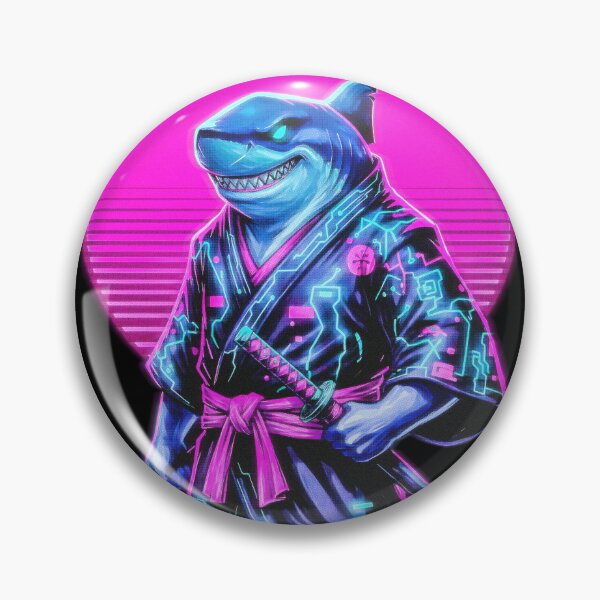 Item preview, Cyber Shark Samurai Neon Synthwave Ronin designed and sold by graphixpolash.