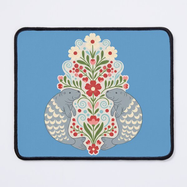 Item preview, Manatees with Tulips and Daisies Illustration – Scandinavian Folk Art by heidiannemorris © designed and sold by FOLK ART FUSION by heidiannemorris.