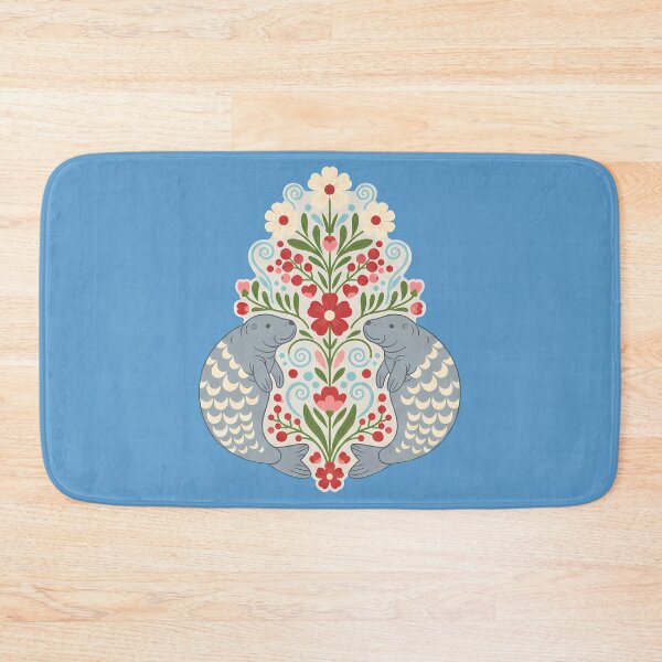 Item preview, Manatees with Tulips and Daisies Illustration – Scandinavian Folk Art by heidiannemorris © designed and sold by FOLK ART FUSION by heidiannemorris.