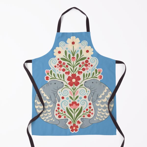 Item preview, Manatees with Tulips and Daisies Illustration – Scandinavian Folk Art by heidiannemorris © designed and sold by FOLK ART FUSION by heidiannemorris.