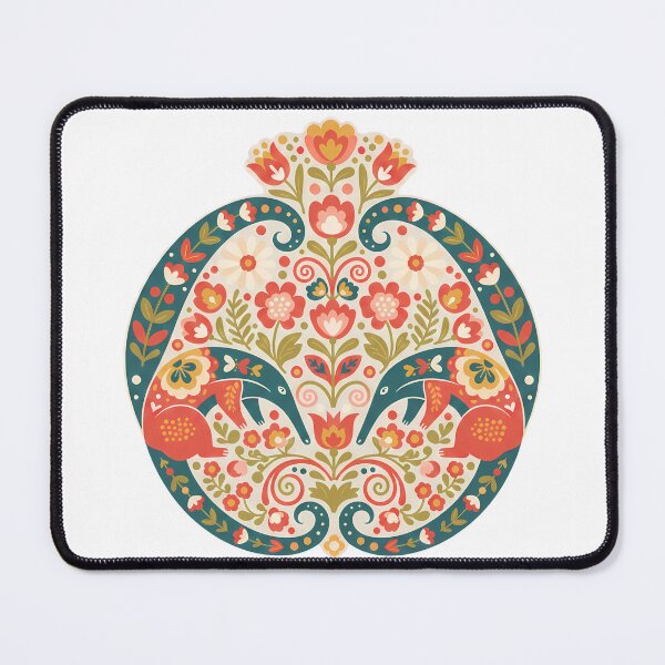 Item preview, Anteaters with Tulips and Daisies Illustration – Scandinavian Folk Art by heidiannemorris © designed and sold by FOLK ART FUSION by heidiannemorris.