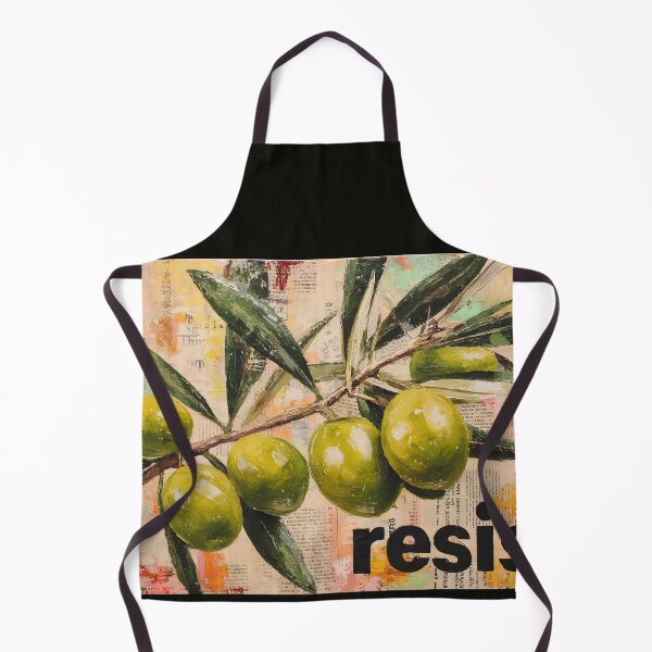 Item preview, Ripe Green Olive Branch with Bold Resist Typography on Colorful Abstract Text Background designed and sold by OlfactoART Studio.