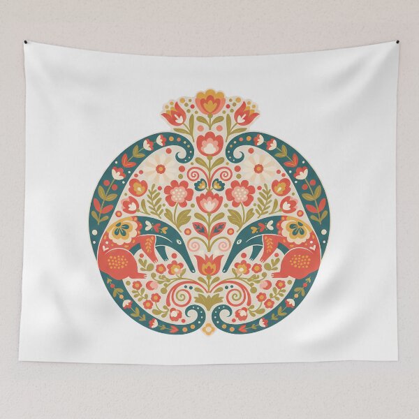 Item preview, Anteaters with Tulips and Daisies Illustration – Scandinavian Folk Art by heidiannemorris © designed and sold by FOLK ART FUSION by heidiannemorris.