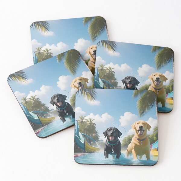 Item preview, Black Lab and Yellow Lab Water Park Splash Art — Labrador Retriever Summer Dog Gift Print designed and sold by CanineCourier.