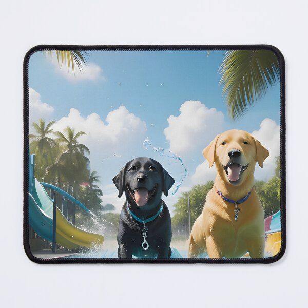 Item preview, Black Lab and Yellow Lab Water Park Splash Art — Labrador Retriever Summer Dog Gift Print designed and sold by CanineCourier.
