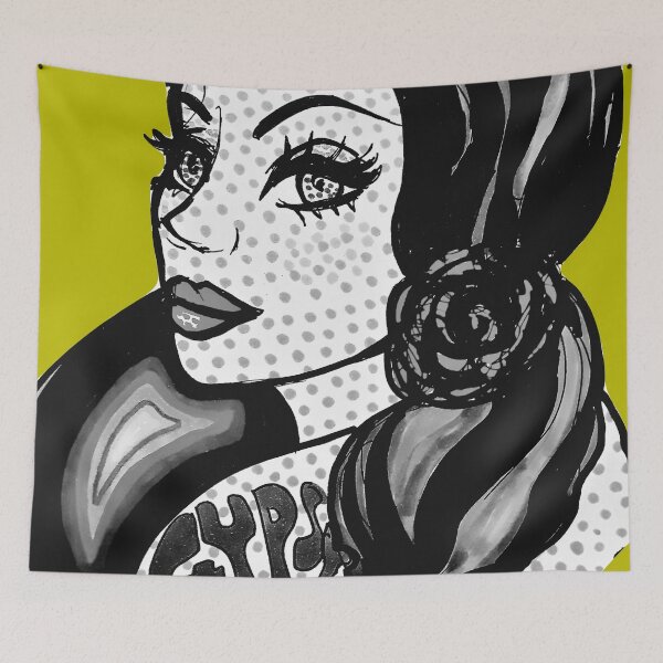 Item preview, GYPSY ROSE POP ART GIRL (B+W) designed and sold by LizSelleyArt.