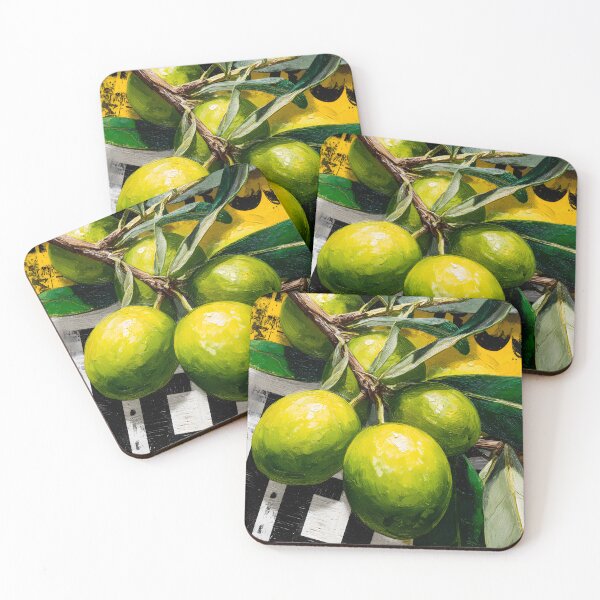 Item preview, Rustic Olive Branch with Green Olives in Vibrant Yellow and Earthy Textured Background designed and sold by OlfactoART Studio.