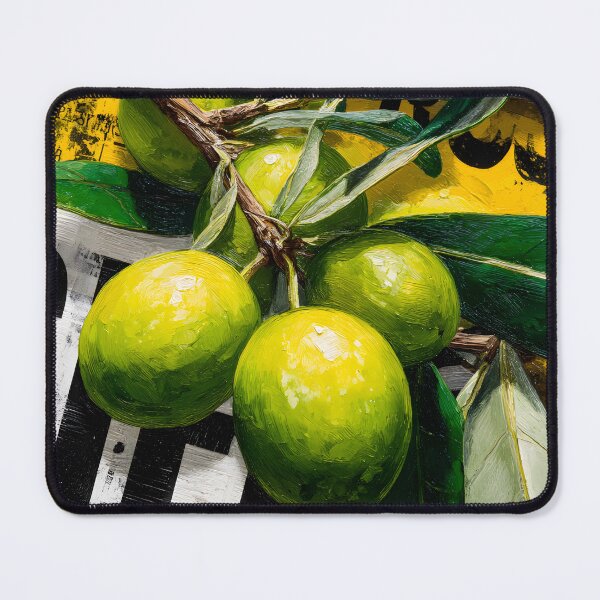Item preview, Rustic Olive Branch with Green Olives in Vibrant Yellow and Earthy Textured Background designed and sold by OlfactoART Studio.