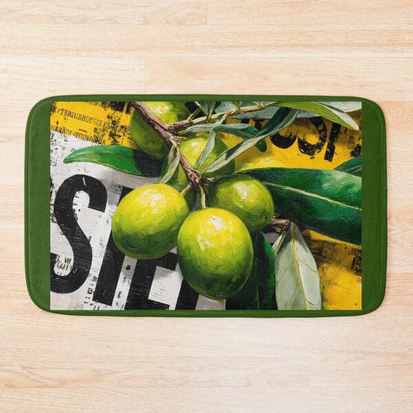 Item preview, Rustic Olive Branch with Green Olives in Vibrant Yellow and Earthy Textured Background designed and sold by OlfactoART Studio.