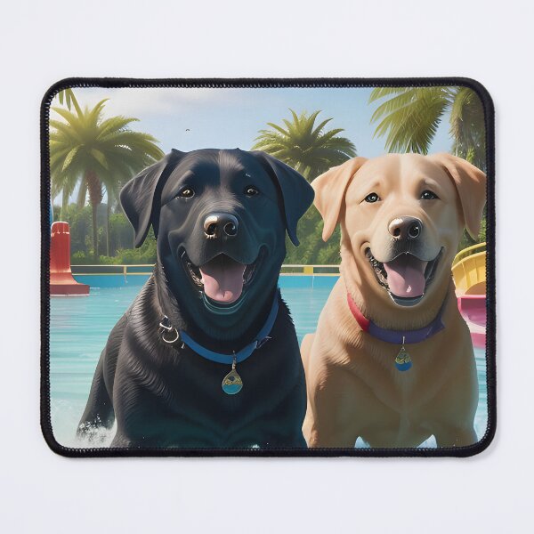 Item preview, Happy Black Lab and Yellow Lab Water Park Portrait — Labrador Retriever Dog Lover Art Print designed and sold by CanineCourier.