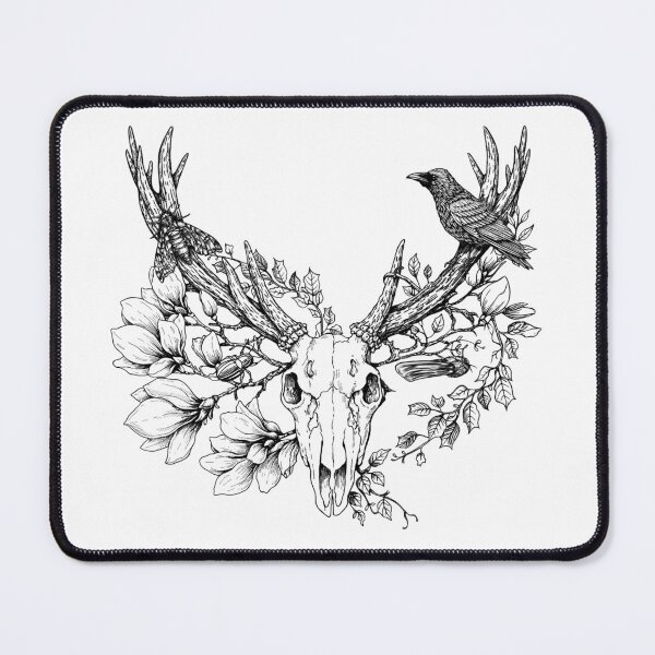 Item preview, Buck Deer Skull Floral Crow Moth Witchcraft designed and sold by PolaMaku.