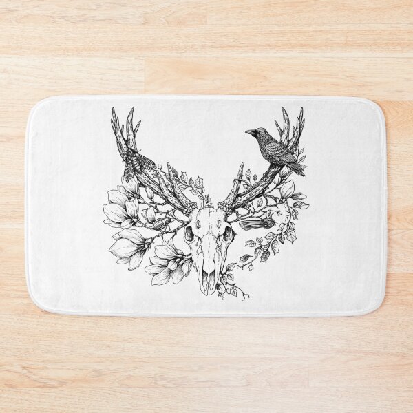 Item preview, Buck Deer Skull Floral Crow Moth Witchcraft designed and sold by PolaMaku.
