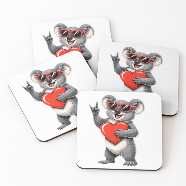 Item preview, Rock On Koala Holding Red Heart – Cute but Edgy Australian Animal Cartoon with Sunglasses, Bold Alternative Graphic for T-Shirts, Stickers & Gifts designed and sold by BlissfulPrintz.