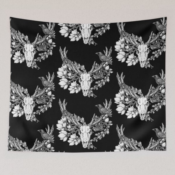 Item preview, Buck Deer Skull Floral Crow Moth Witchcraft designed and sold by PolaMaku.