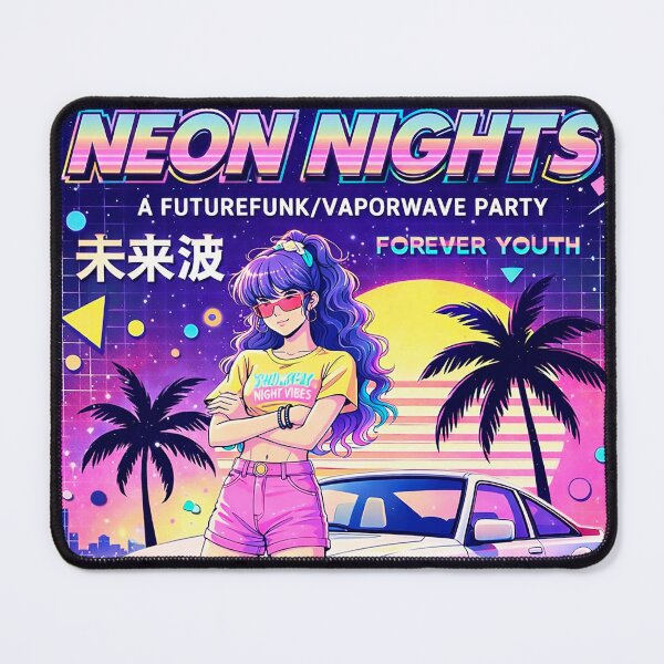 Item preview, 80s Anime Girl Vibes Classic Car Neon Night Aesthetic Retro Miami Style designed and sold by onlyanimevibes.
