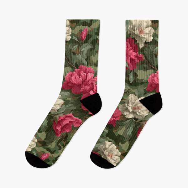 Item preview, Pink and White Peony Camouflage Floral Pattern with Army Green Background and Botanical Camouflage designed and sold by meganohm.