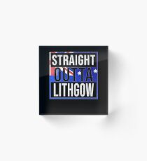 Straight Outta Lithgow Retro Style - Gift For An Australian From Lithgow in New South Wales , Design Has The Australia Flag Embedded Acrylic Block