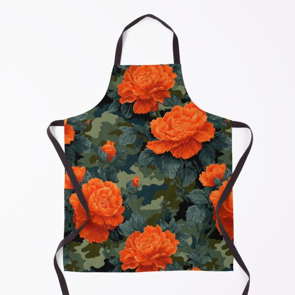 Artikelvorschau, Leuchtend orangefarbenes Pfingstrosen-Tarnmuster mit dunkelgrünen Blättern und modernem Waldtarnmuster entworfen und verkauft von meganohm.
