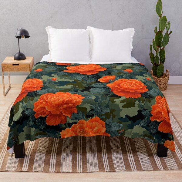 Item preview, Bright Orange Peony Camouflage Pattern with Deep Green Leaves and Modern Woodland Camouflage designed and sold by meganohm.