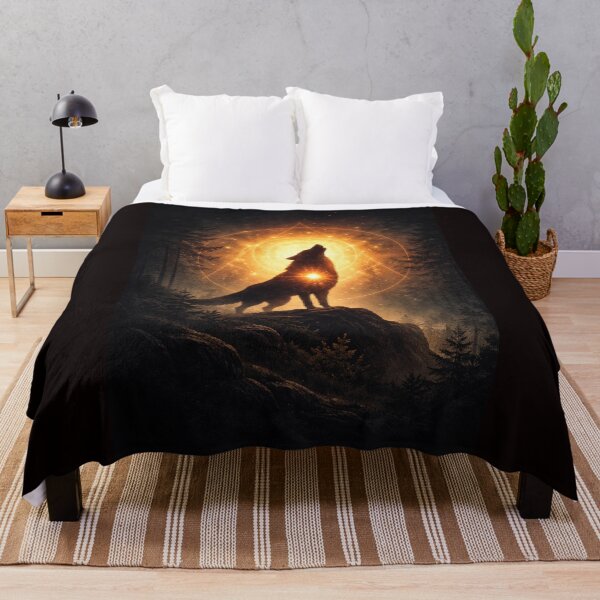 Item preview, Spiritual Wolf Guardian – Golden Sacred Light Forest Art designed and sold by GeoWild Designs.