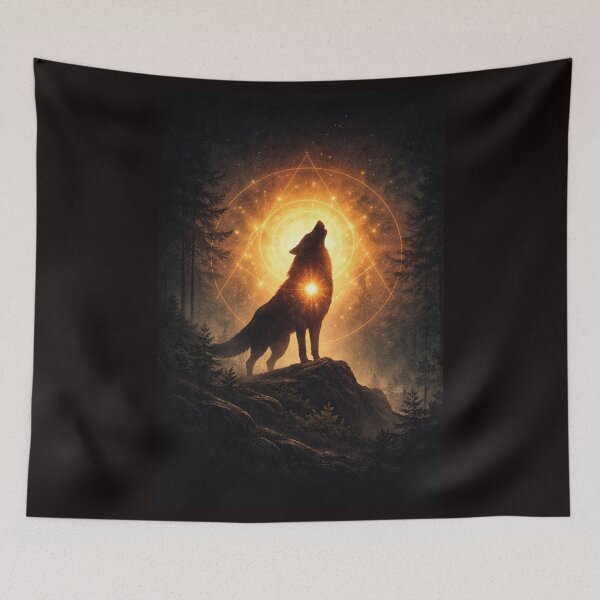 Item preview, Spiritual Wolf Guardian – Golden Sacred Light Forest Art designed and sold by GeoWild Designs.