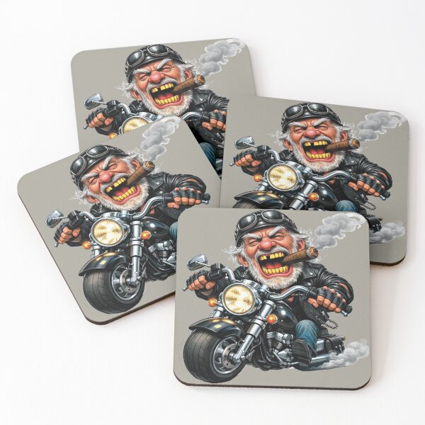 Item preview, A caricature of a biker grandpa and rocker riding fast with a cigar in his mouth! designed and sold by Alan-David.