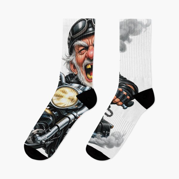 Item preview, A caricature of a biker grandpa and rocker riding fast with a cigar in his mouth! designed and sold by Alan-David.