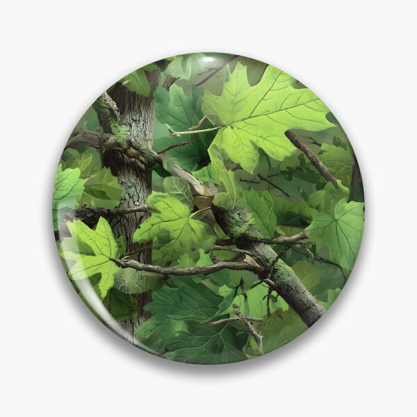 Item preview, Bright Neon Green Maple Leaf Camouflage Pattern with Forest Branches and Realistic Tree Trunks designed and sold by meganohm.