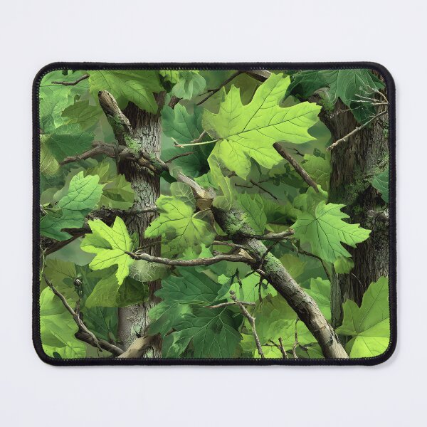 Item preview, Bright Neon Green Maple Leaf Camouflage Pattern with Forest Branches and Realistic Tree Trunks designed and sold by meganohm.