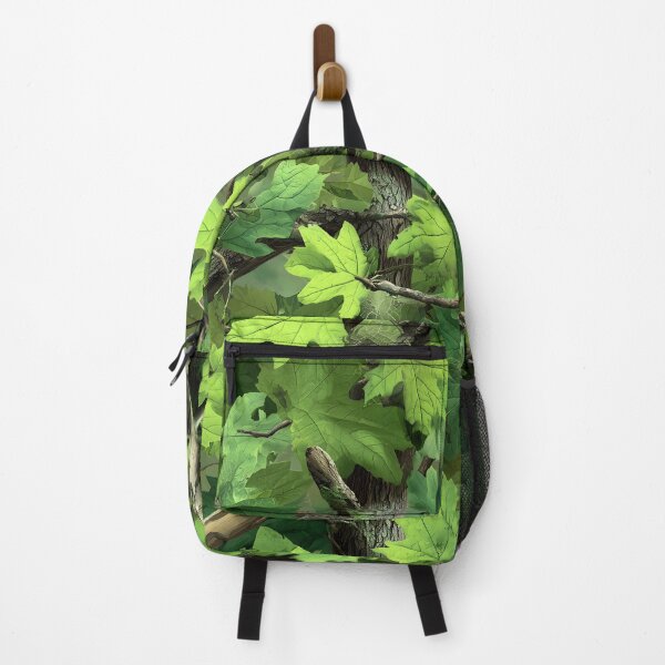 Item preview, Bright Neon Green Maple Leaf Camouflage Pattern with Forest Branches and Realistic Tree Trunks designed and sold by meganohm.