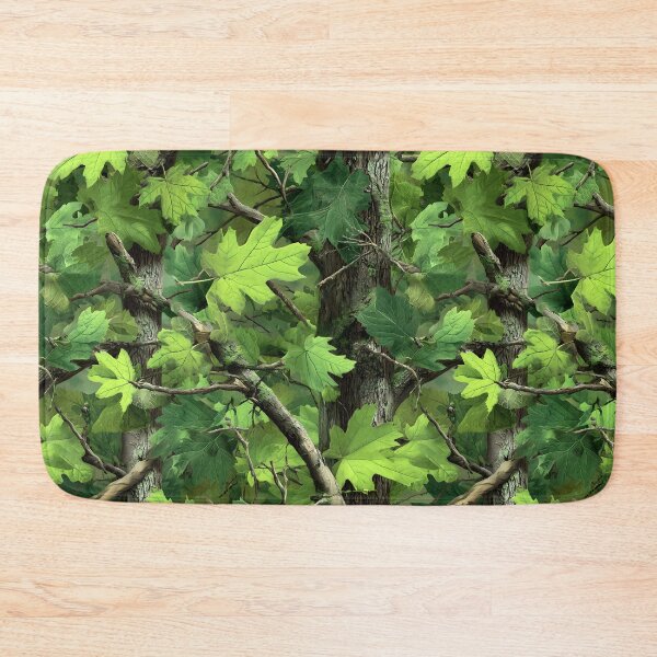 Item preview, Bright Neon Green Maple Leaf Camouflage Pattern with Forest Branches and Realistic Tree Trunks designed and sold by meganohm.