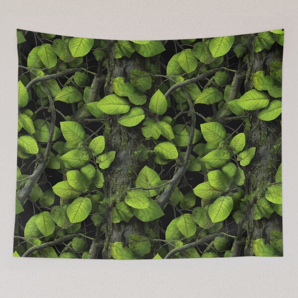 Item preview, Electric Neon Green Leaf Camouflage Artwork with Dark Woodland Background and Realistic Tree Detail designed and sold by meganohm.