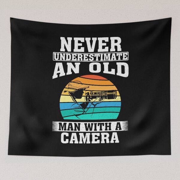 Item preview, Never Underestimate an Old Man with A Camera  designed and sold by CosmoKitsch.