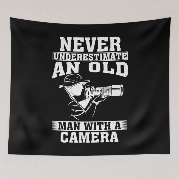 Item preview, Never Underestimate an Old Man with A Camera designed and sold by CosmoKitsch.
