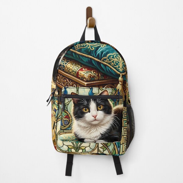 Item preview, Klimt Cat on Blue Cushion designed and sold by Vicky Brago-Mitchell®.