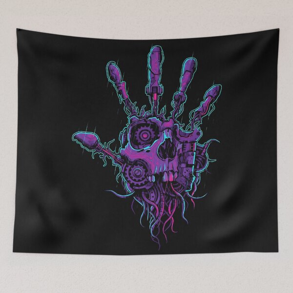 Item preview, Cyberpunk Neon Mechanical Skull Hand Glitch 2026 designed and sold by MarCinu Art.