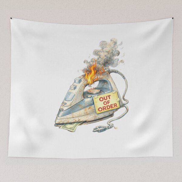 Item preview, Out of Order Iron – Broken and Burning Appliance Sticker designed and sold by Felixuss.