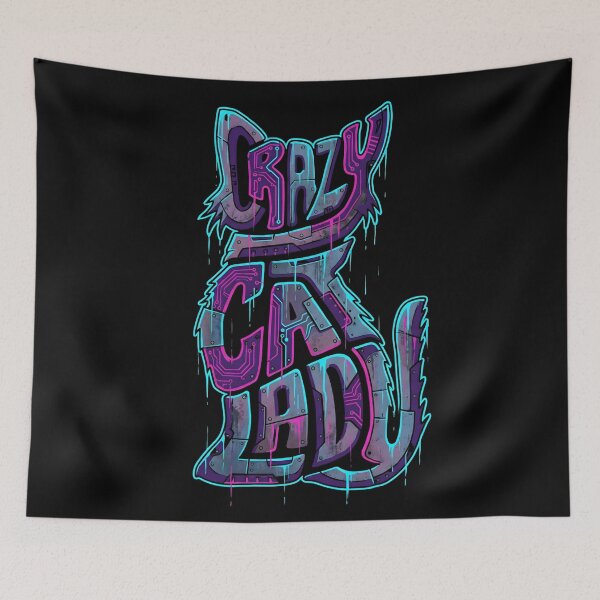 Item preview, Cyberpunk Crazy Cat Lady Neon Glitch Typography 2026 designed and sold by MarCinu Art.