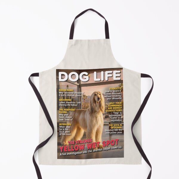 Item preview, DOG LIFE Magazine Cover – "The Strange Yellow Wet Spot" – Funny Afghan Hound Art designed and sold by FrancophileFun.