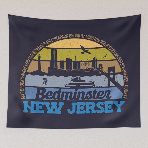 Item preview, Bedminster New Jersey Sunset Retro Vintage Local Pride Logo designed and sold by CRHPOD20.