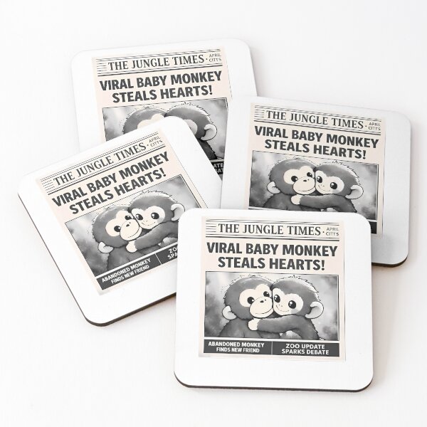 Item preview, Viral Baby Monkey Steals Hearts – Cute Newspaper Headline Cartoon designed and sold by 1234saad.