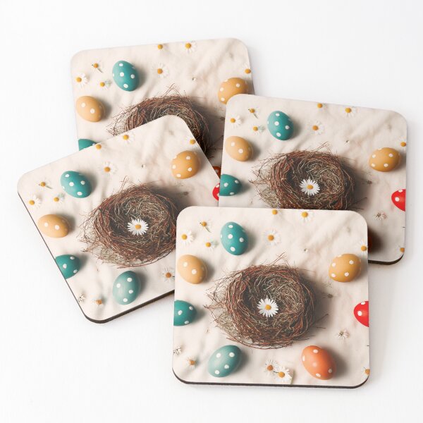 Item preview, Colorful Polka Dot Easter Eggs in Nest with Daisies designed and sold by Stellar Geometry.