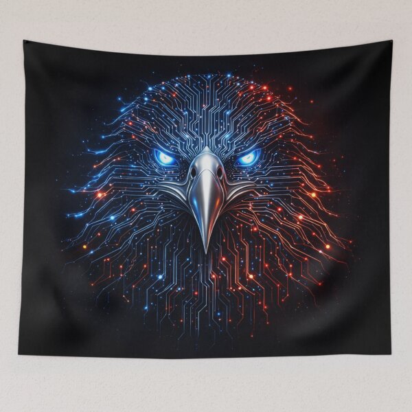 Artikelvorschau, Cybernetic Eagle Circuit Neon Portrait entworfen und verkauft von QuantumOasis.