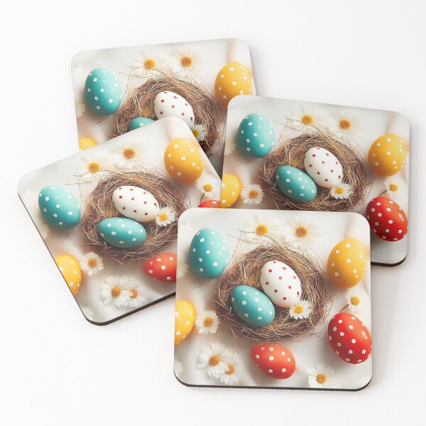 Item preview, Colorful Polka Dot Easter Eggs in Nest with Daisies designed and sold by Stellar Geometry.
